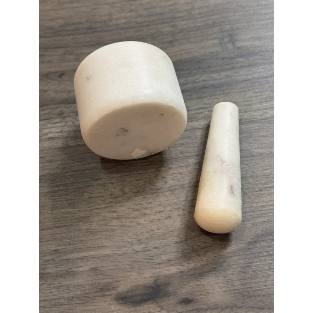 Vintage Marble Mortar Pestle Cream Stone Apothecary Cottagecore Kitchen Decor